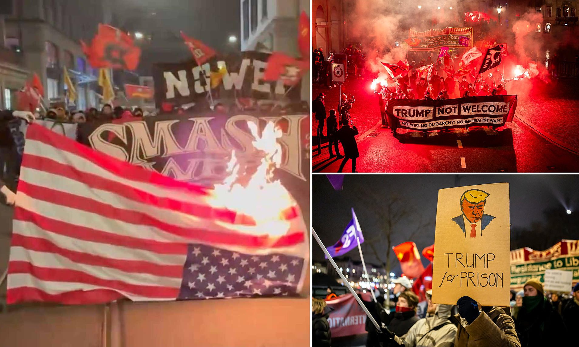 'Trump not welcome': US flags burned as protesters bring chaos to ...