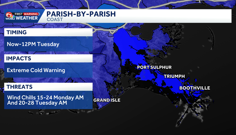 Here's a parish-by-parish breakdown of the cold weather today