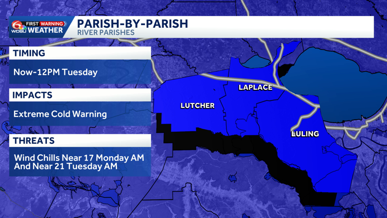 Here's a parish-by-parish breakdown of the cold weather today