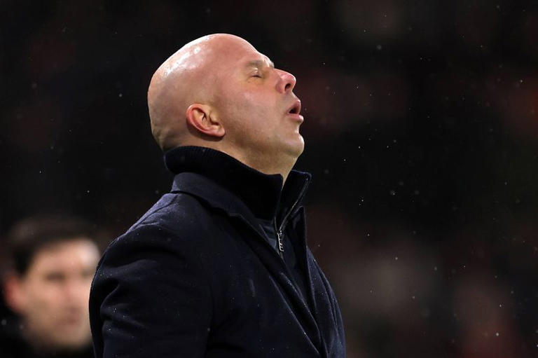 BOURNEMOUTH, ENGLAND - JANUARY 24: Arne Slot manager / head coach of Liverpool reacts during the Premier League match between Bournemouth and Liverpool at Vitality Stadium on January 24, 2026 in Bournemouth, England. (Photo by Catherine Ivill - AMA/Getty Images)