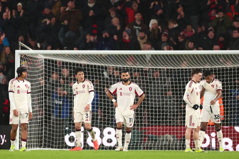 Liverpool players look on dejectedly after Amine Adli scores Bournemouth's last-gasp winner