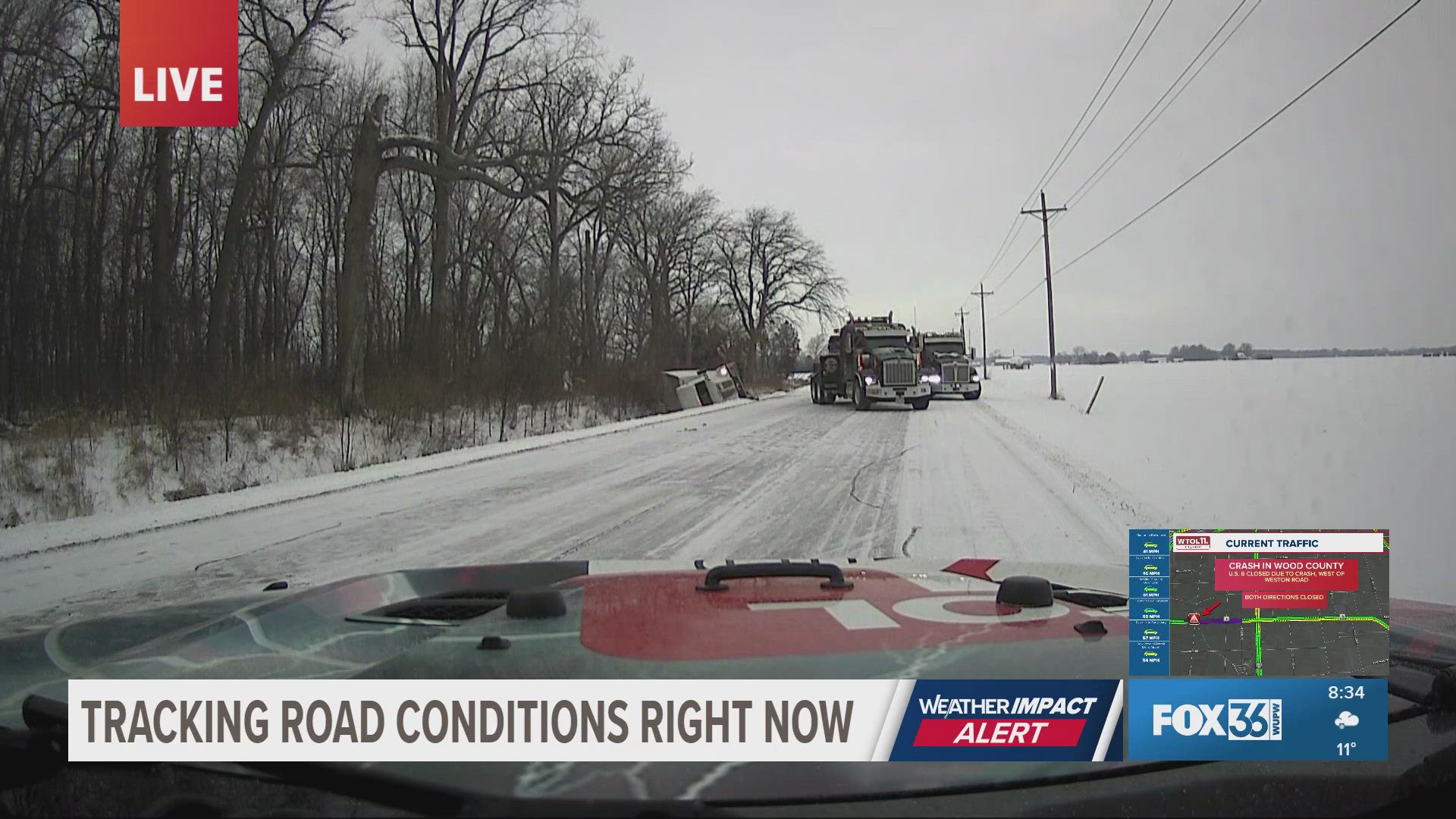 Traffic update: Semi-truck crash in Wood County