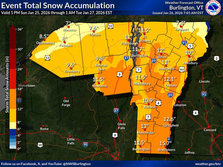Here are the snowfall totals in Vermont so far. Is it safe to drive?