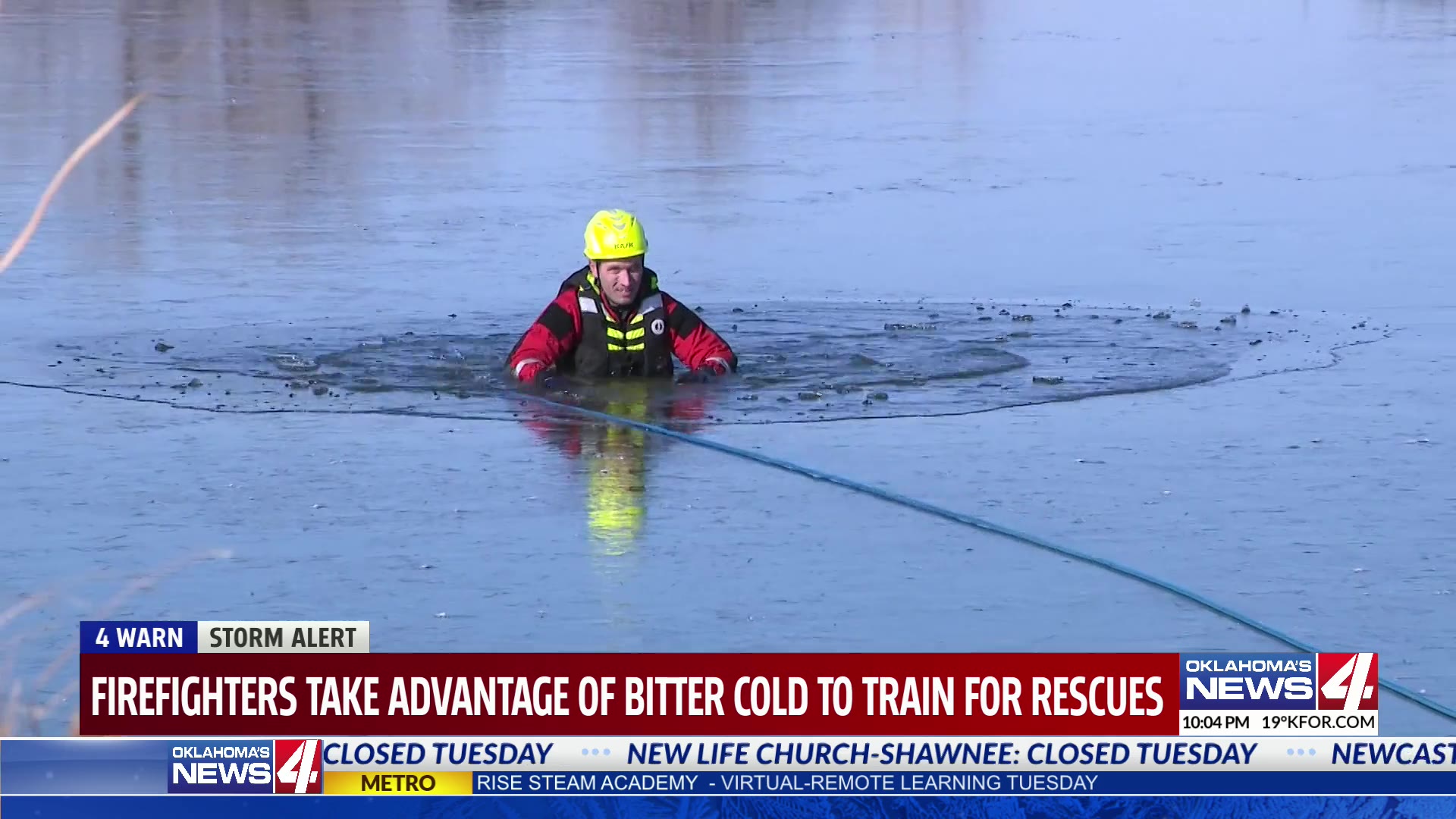 Firefighters take advantage of bitter cold to train for rescues