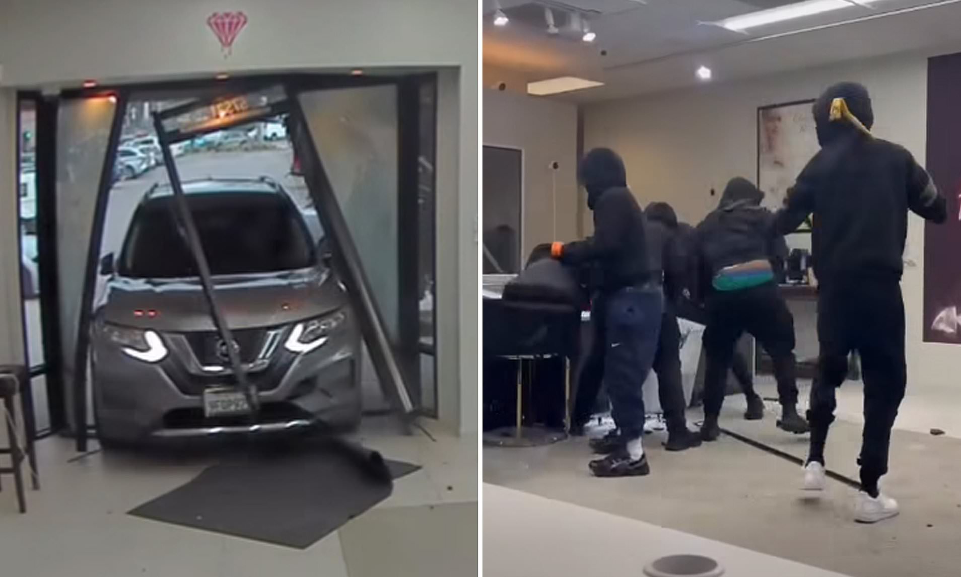 Brazen thieves crash car through jewelry store, steal owner's gun