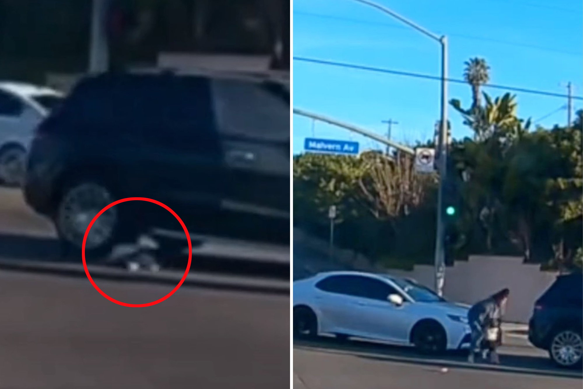 Heart-stopping moment toddler is nearly run over after falling from ...