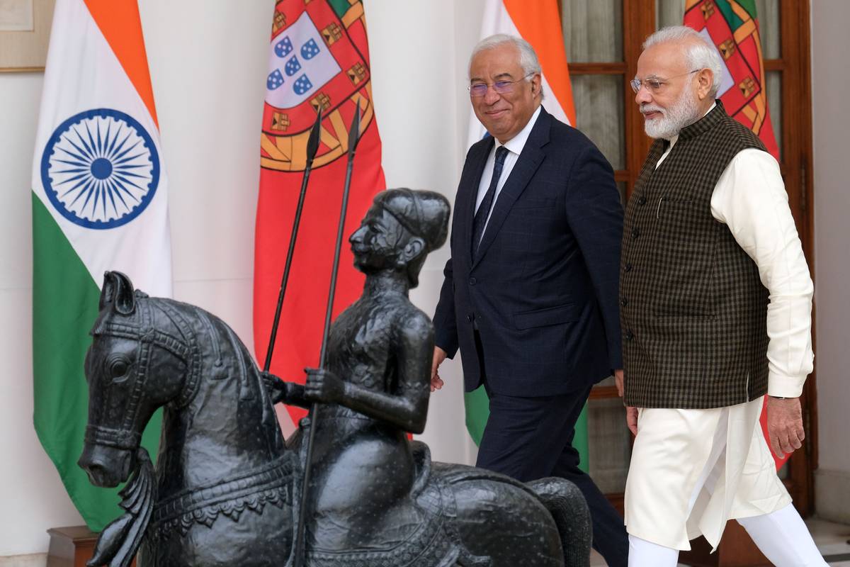 Narendra Modi com António Costa e Ursula von der Leyen. Foto de 2017, durante uma visita oficial de Costa à Índia