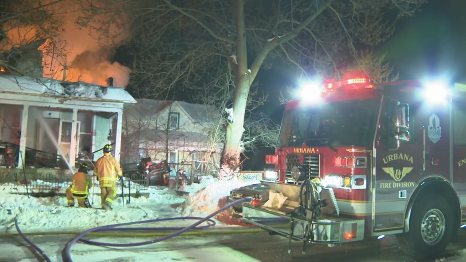 Firefighters battle Champaign County house fire amid frigid temperatures
