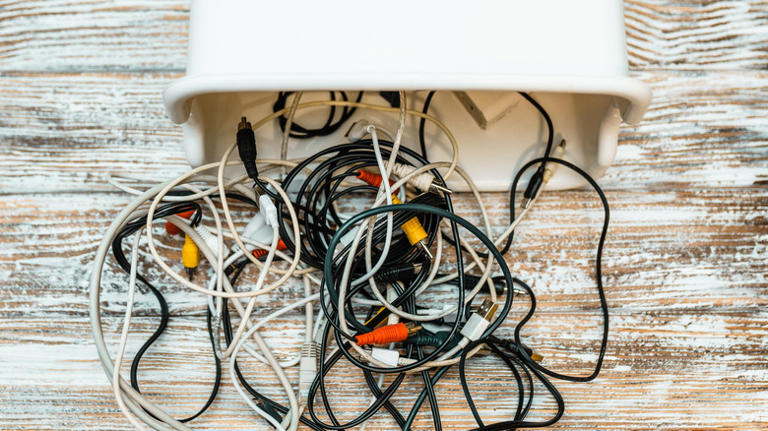 Keep cords organized and clutter-free by using an old shoe box