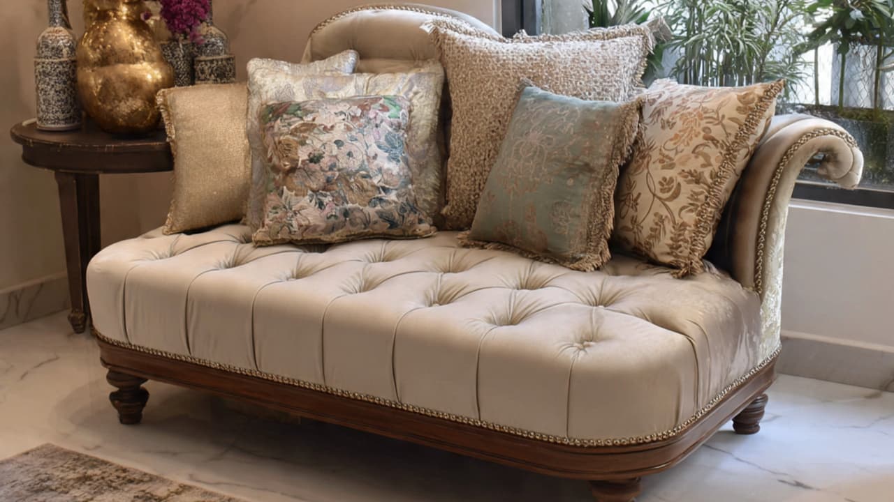 Royal diwan bed and foldable sofa set ideas for a classy living room