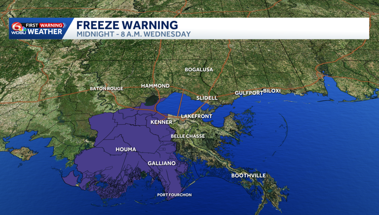 Freeze warning issued for River and Bayou parishes