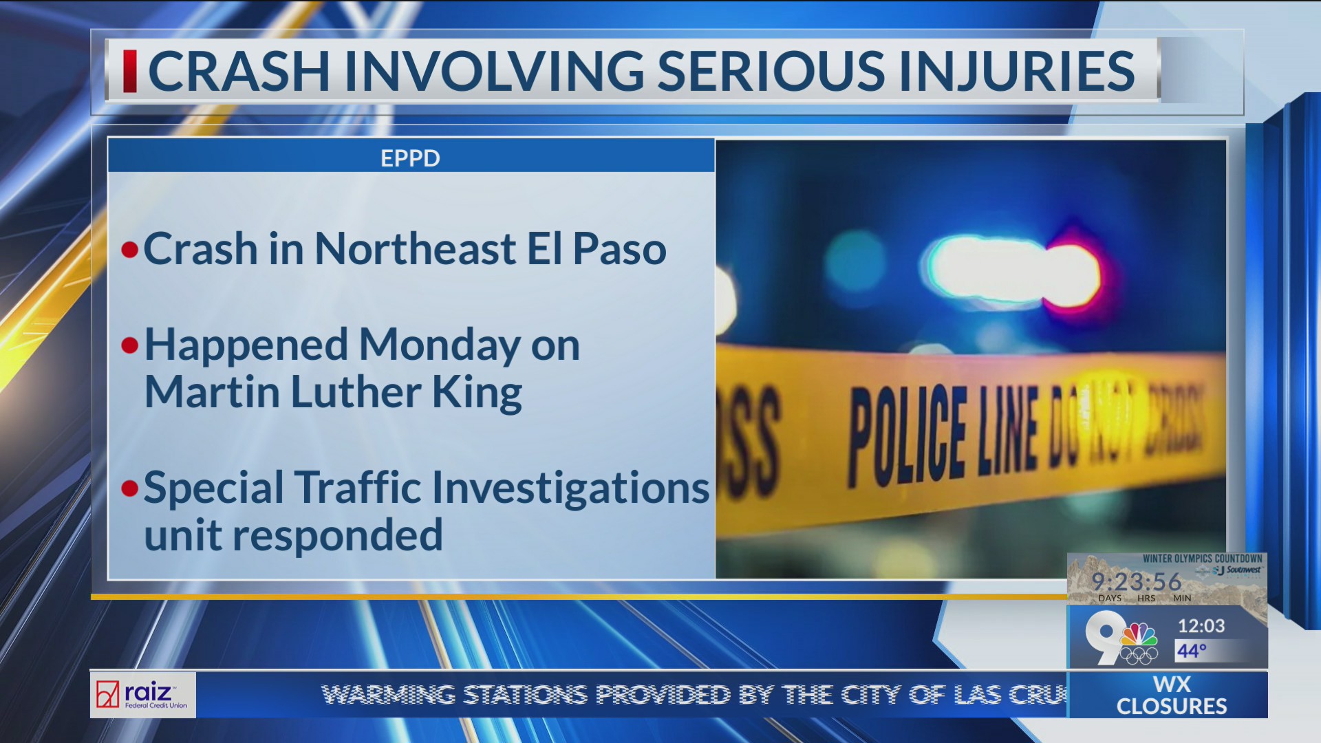 Crash involving serious injuries reported in northeast El Paso