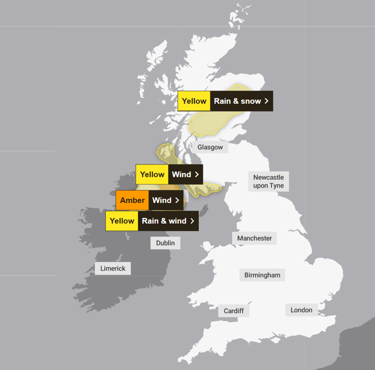 Storm Chandra maps show yellow weather warnings as danger-to-life alert ...