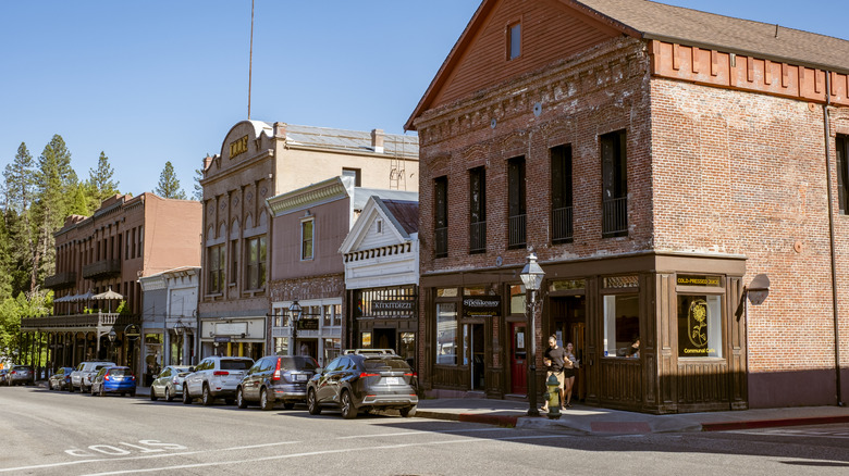 Old western buildings in the downtown of Nevada City, CA