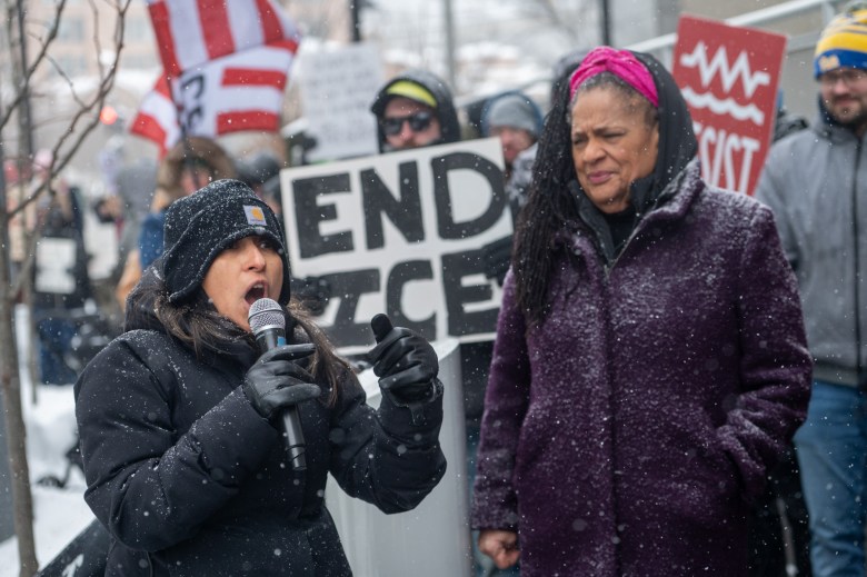 Protesters brave the freeze to press Fetterman on DHS funding amid ICE ...