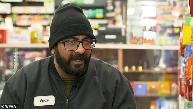 Convenience store manager Faris Hussain found the woman - a regular customer named Bobbi - 'stiff as a rock' in the snow 