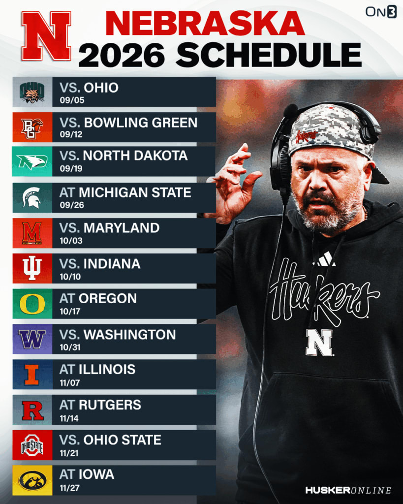 2026 Nebraska Football Schedule Huskers Open Big Ten Play At Michigan AA1V7bFU.img