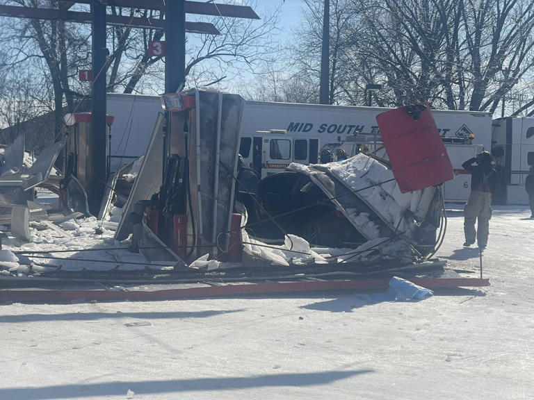 Over 10 injured after multiple gas station canopies collapse under ...