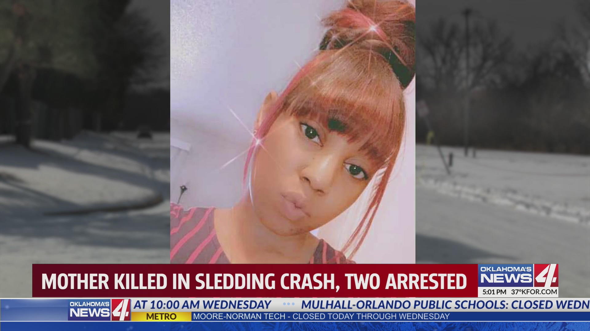 Mother killed in sledding crash, two arrested