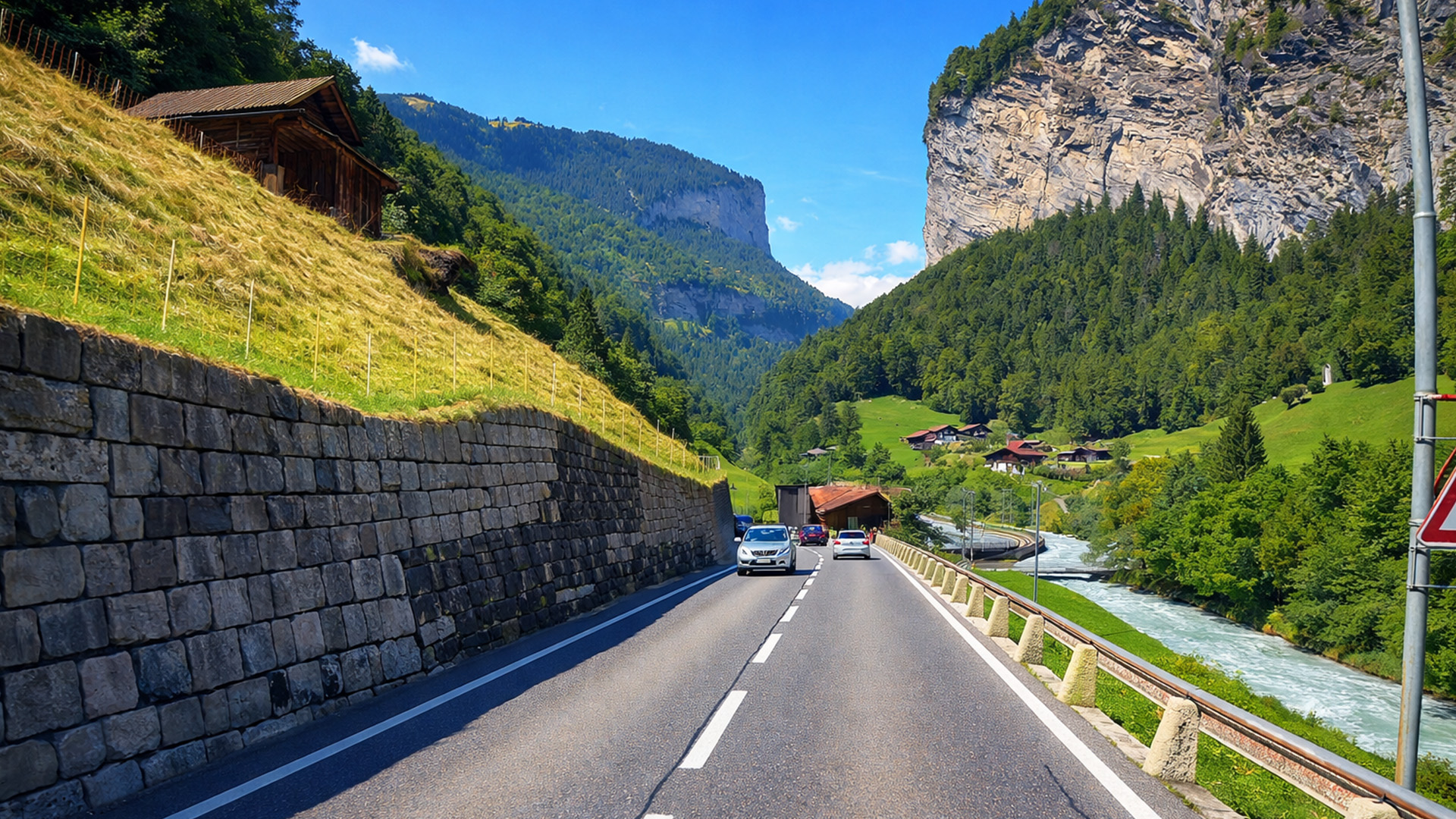 Scenic alpine drive from Lauterbrunnen Valley to Grindelwald (4K)