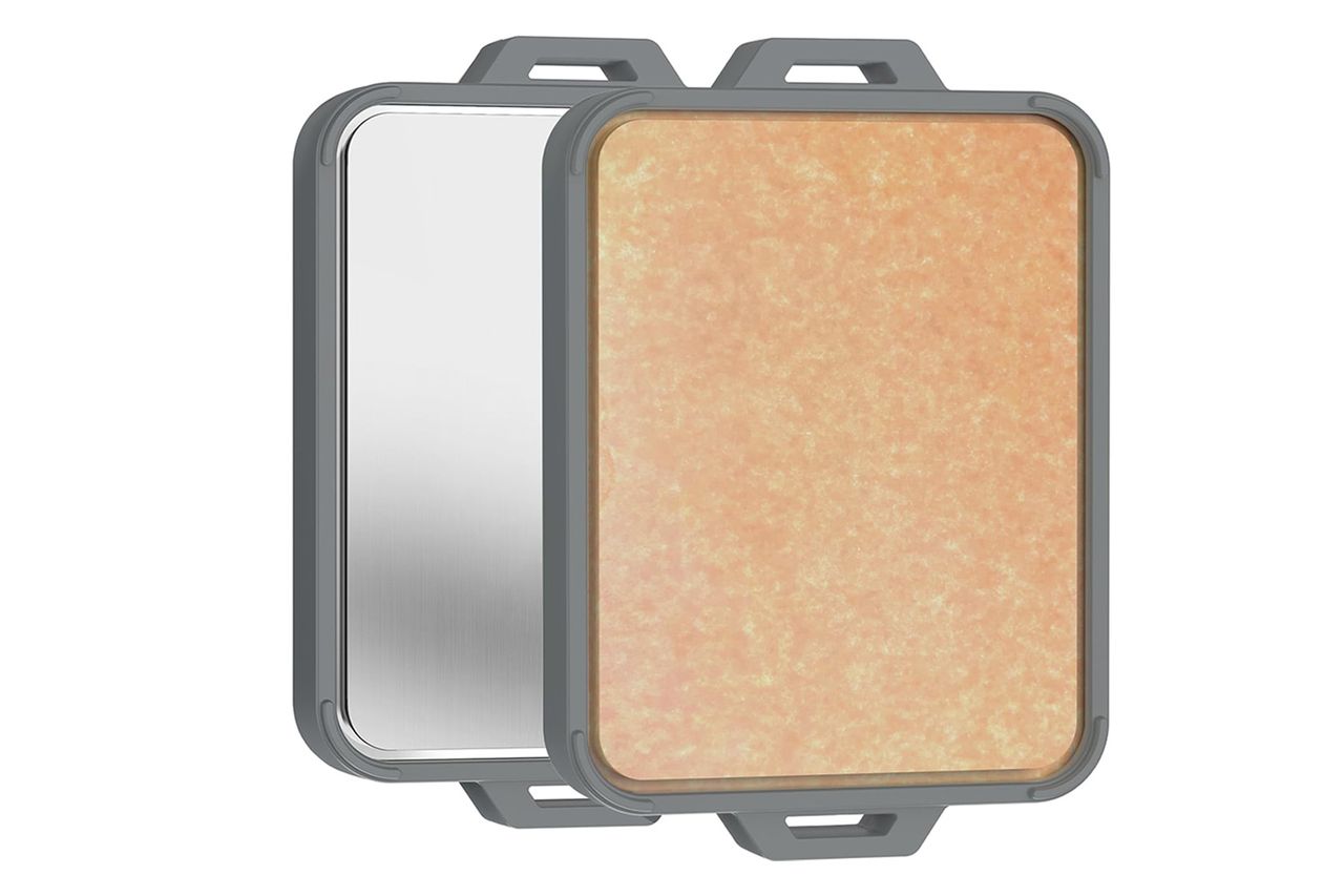 Two titanium kitchen cutting boards one metallic side and one textured side