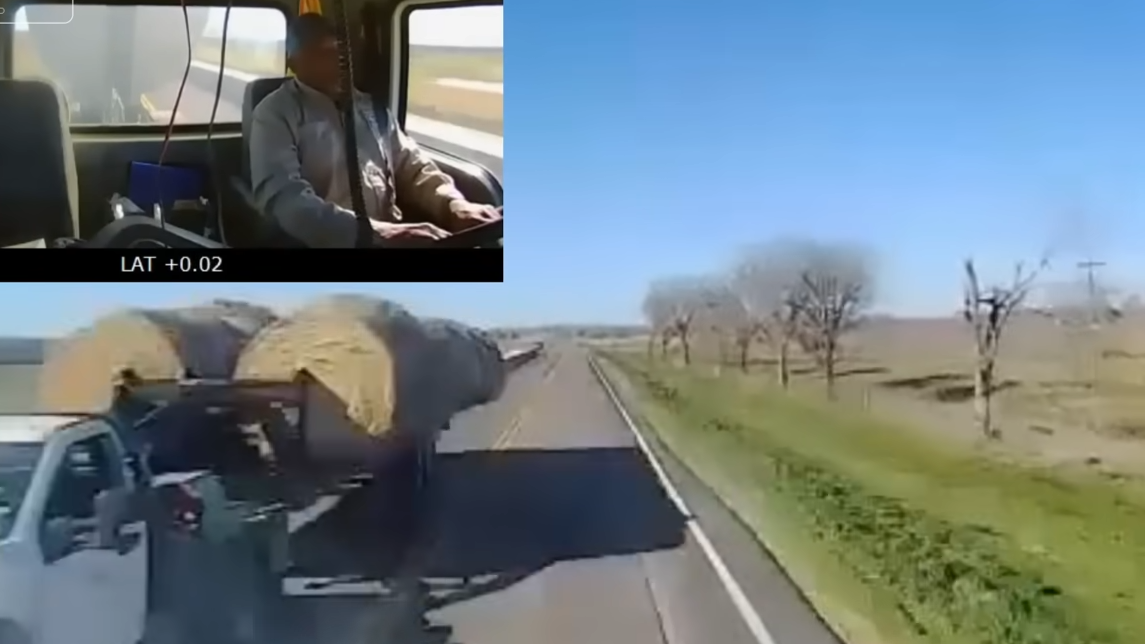 Hay bale smashes straight into trucker’s window