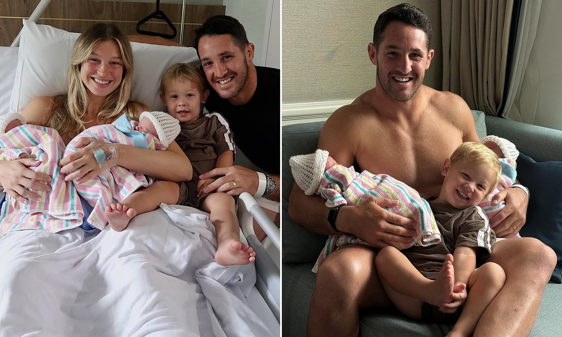 Baby joy! NRL star Nat Butcher and his wife Harmony welcome twin daughters