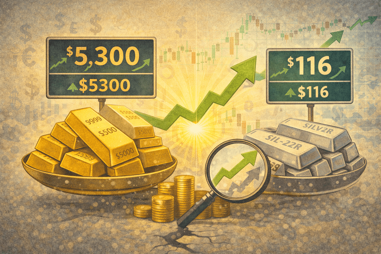 Precious metals rally continues with gold nearing $5,300, silver ...