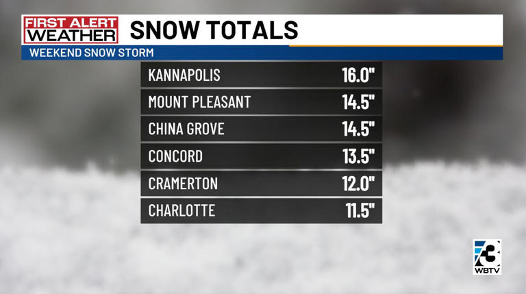 Here’s how much snow fell across the Charlotte region this weekend