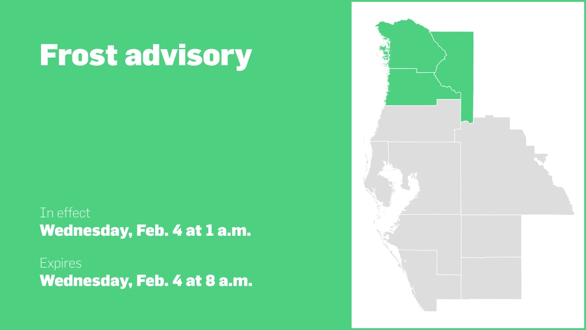 Frost advisory affecting central west Florida Wednesday – temperatures ...