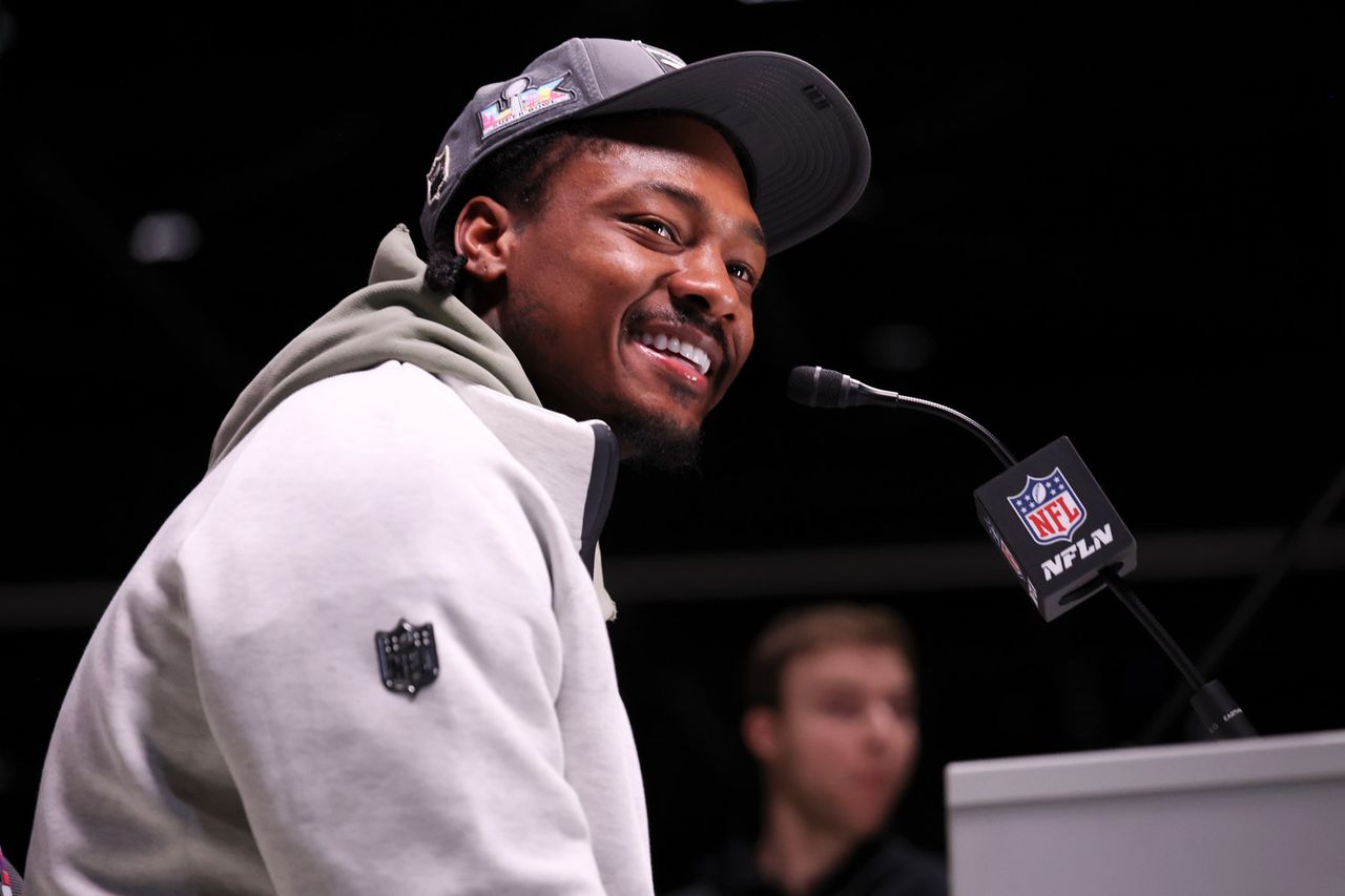 Stefon Diggs of the New England Patriots at Super Bowl LX Opening Night at San Jose McEnery Convention Center. Logan Bowles/Getty