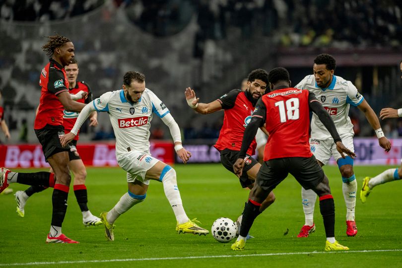 Jeremy Jacquet (left) in action for Rennes against Marseille