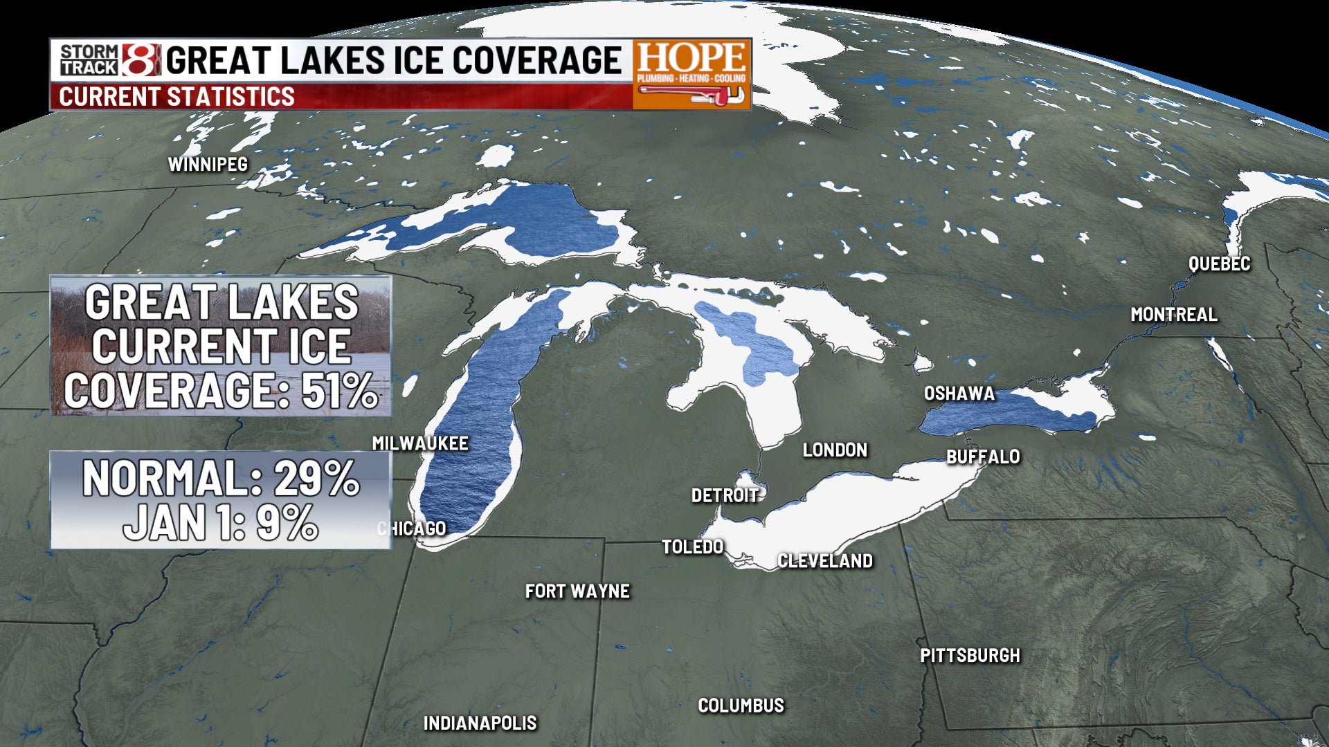 Over half of the Great Lakes covered by ice