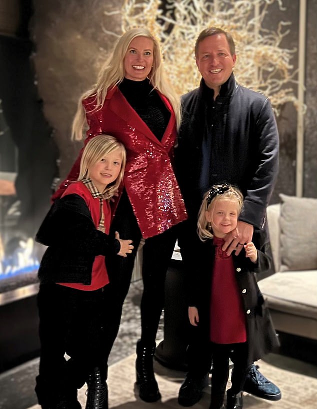 Tara Arnold, 46, wife of personal injury attorney Kurt Arnold, died in the crash. The couple are pictured with their children Jaxon and Isla