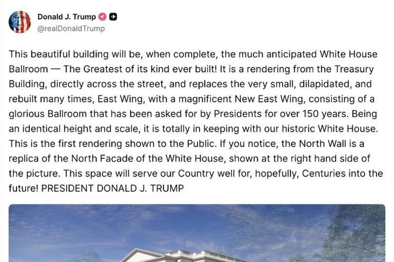 Trump unveils first rendering of $400M White House ballroom 'centuries ...
