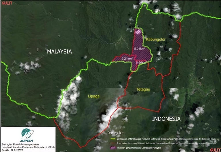 A map showing the villages of Kabungolor, Lipaga and Tetagas near the Malaysia-Indonesia border on Borneo island. Photo: Malaysian Prime Minister's Office/Handout
