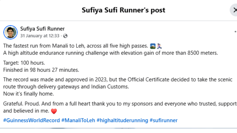 Indian runner sets Guinness record for fastest Manali–Leh run across ...