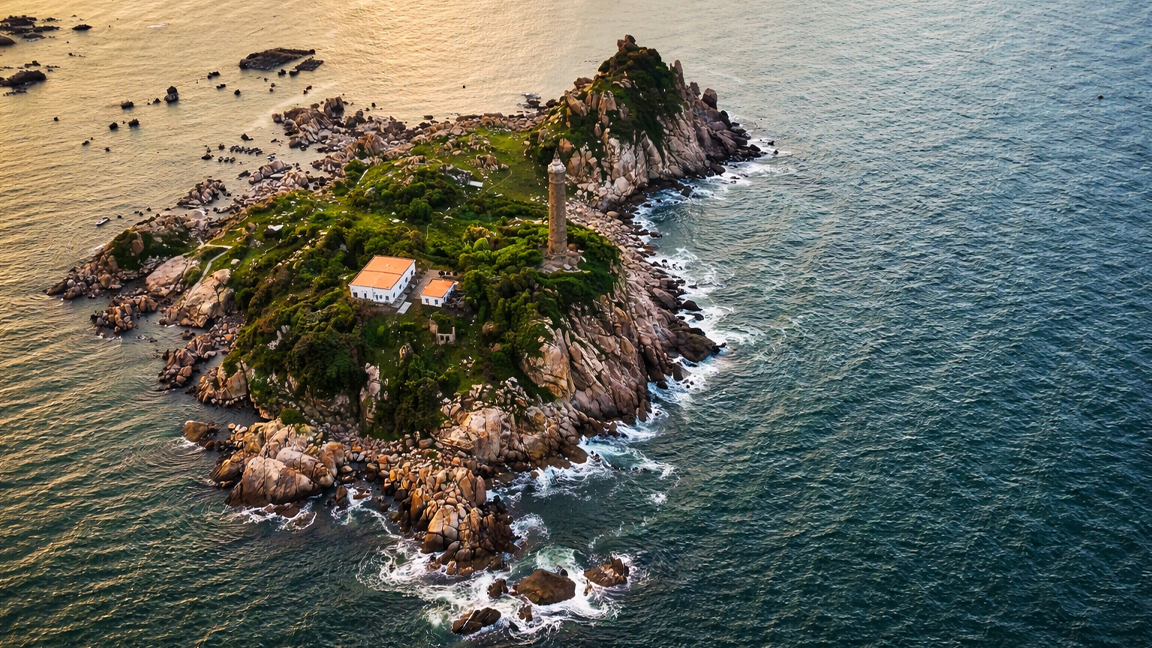 Lighthouse island in the middle of the ocean