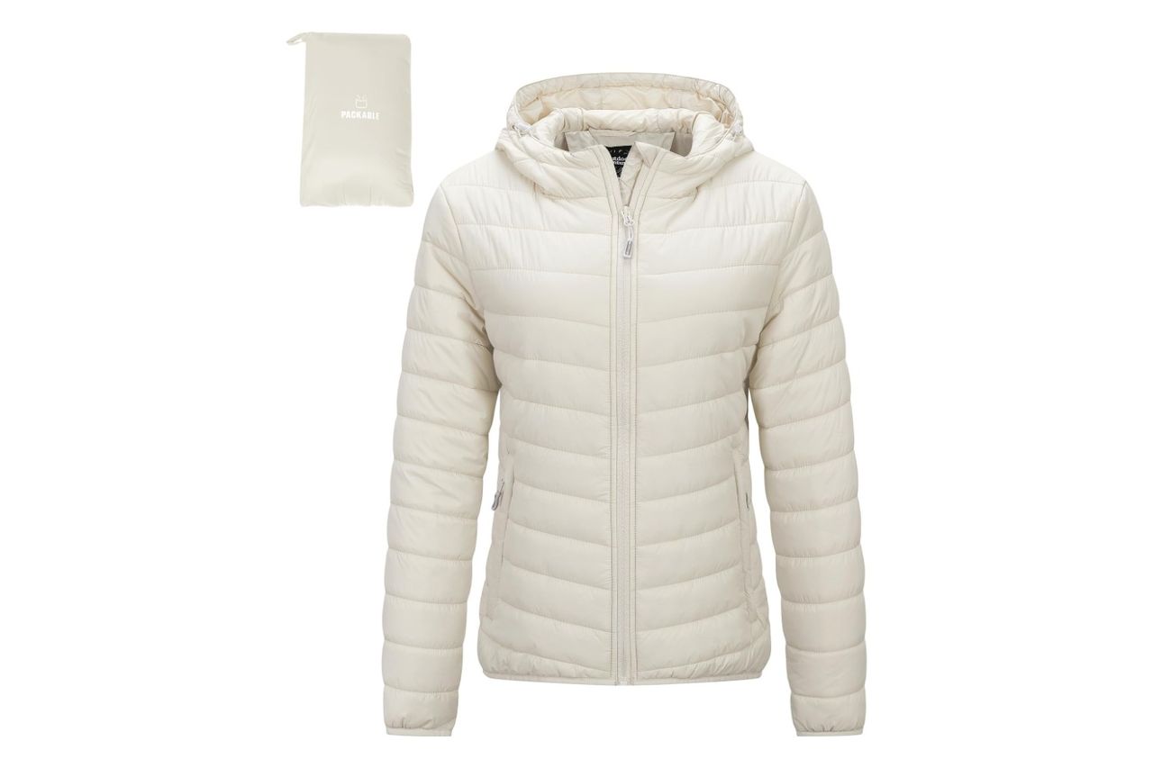 Outdoor Ventures Womens Packable Lightweight Full Zip Puffer Jacket With Hood Quilted Winter Coat