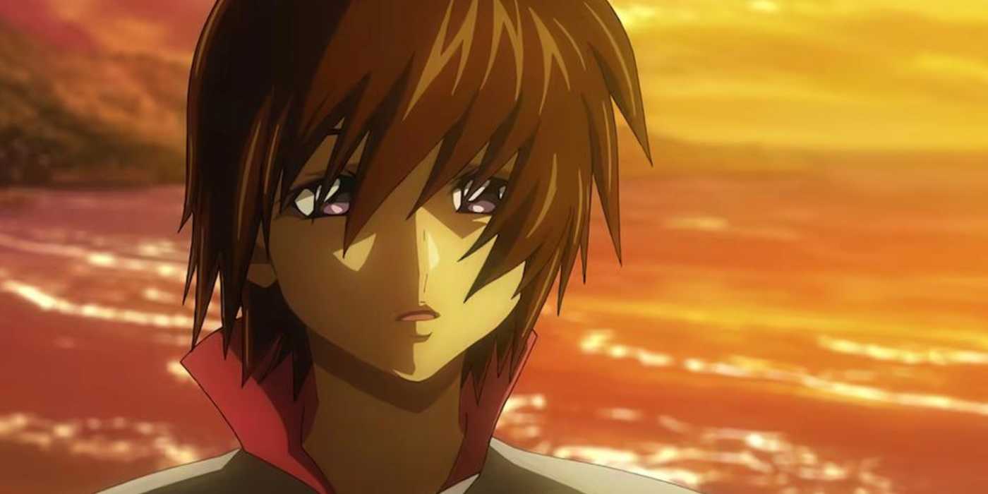 Kira Yamoto looks sad in Mobile Suit Gundam SEED Destiny.