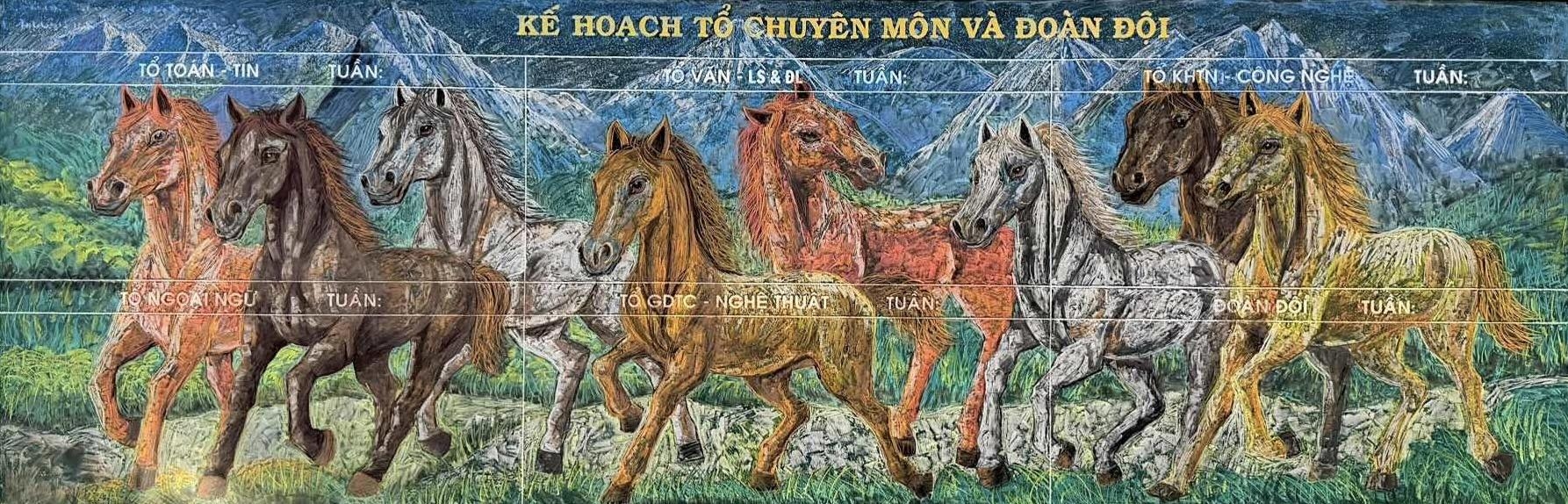 Tranh vẽ ngựa bằng phấn màu của cô giáo Mỹ thuật gây sốt