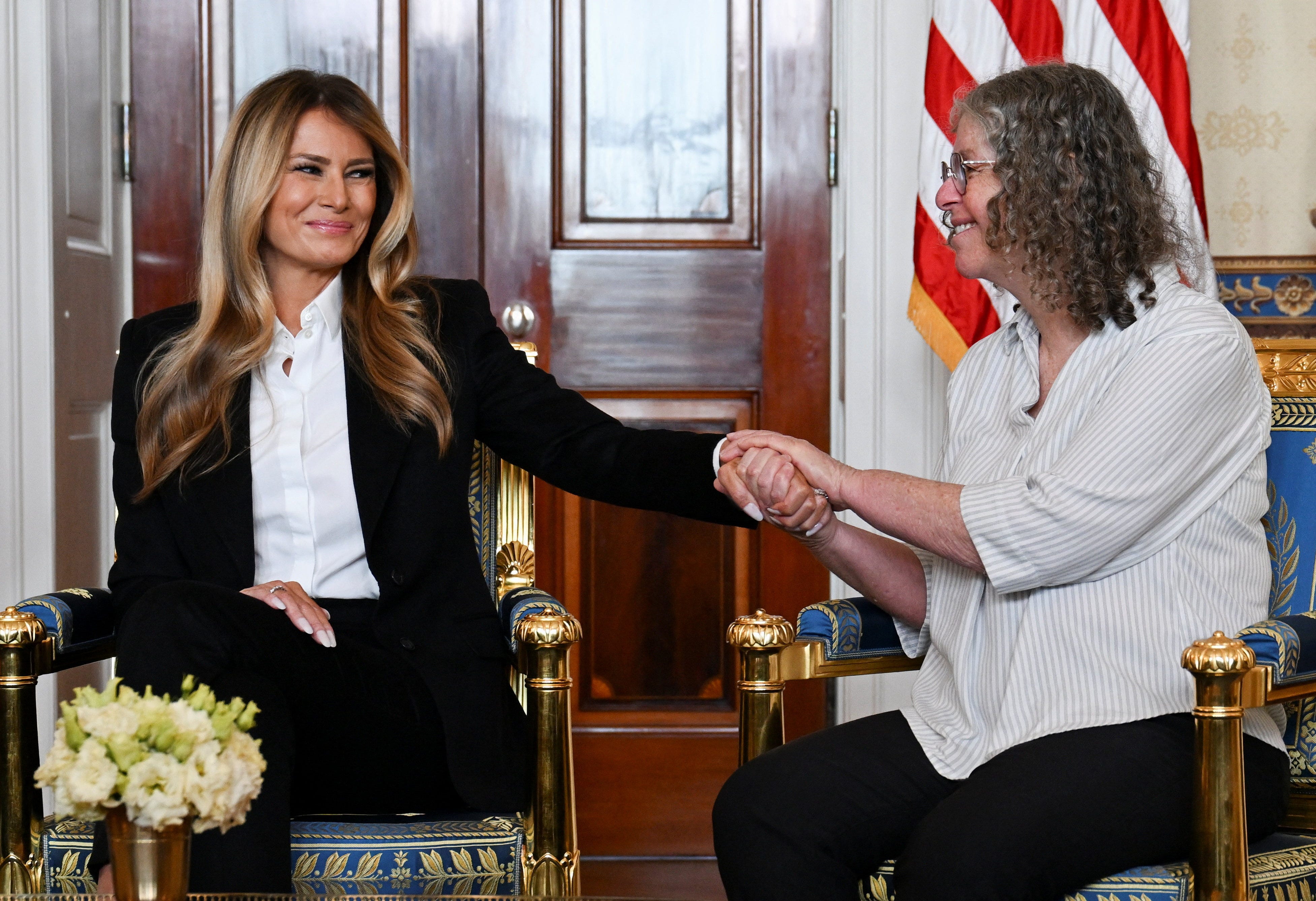 Melania Trump plugs her new movie as she meets with freed hostages<br>