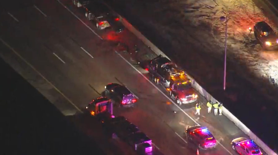 Driver hospitalized after semi and pickup collide on I-25
