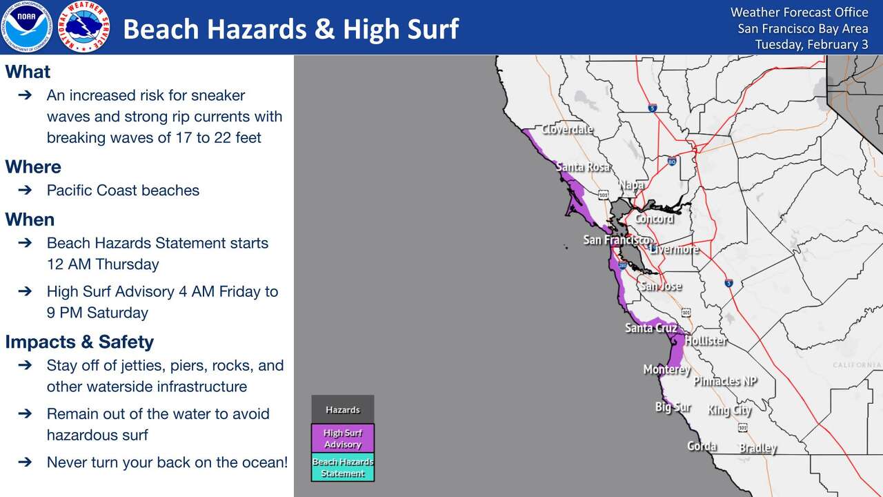 Dangerous surf expected along Bay Area beaches during Super Bowl week