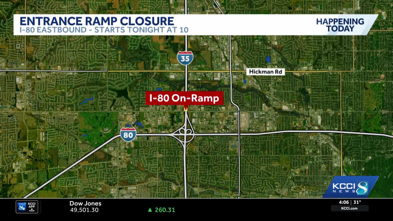 Overnight closure of northbound I-35/80 on-ramp at US 6 scheduled