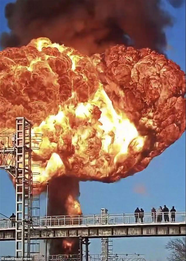 Moment massive fireball erupts as Russian train explodes