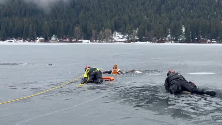 Washington man falls through ice into frigid lake — right in front of ...