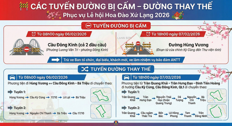 Chi tiết phân làn đường phục vụ lễ hội hoa đào xứ Lạng