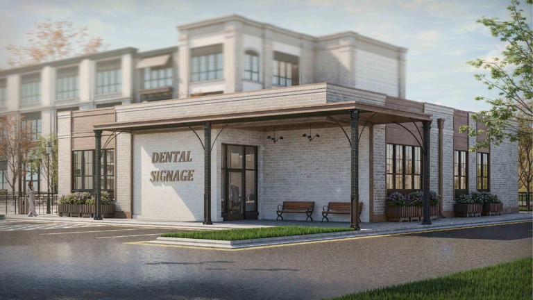 This photo rendering shows a planned 256-unit apartment complex with more than 30,000 square feet of commercial space planned just west of Nora Plaza at 1010 E. 86th St. The building will replace the Winterton office park.