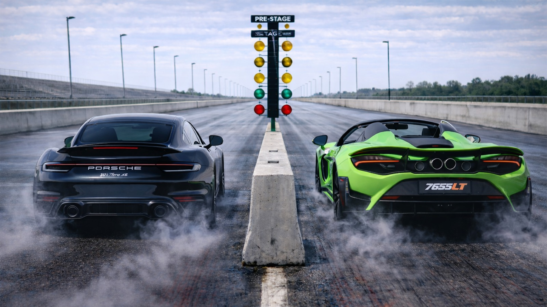 1,050 HP Porsche Turbo S vs 765LT Spider drag race